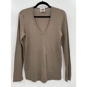 PRAIRIE UNDERGROUND Brown Scoop V-Neck Long Sleeve Shirt Top Size L